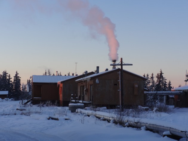 When you can see chimney smoke at all (most of the time it is dark outside) it is pink like cotton candy.