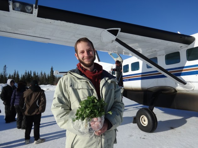 With cilantro bouquet in hand